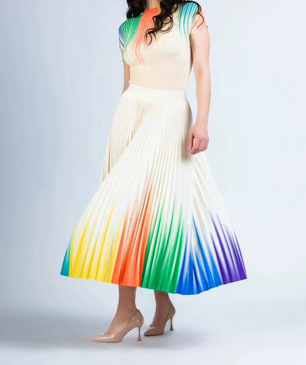 

Plus size women's summer casual suit two-piece set pleated gradient top pleated skirt-GZXX1019