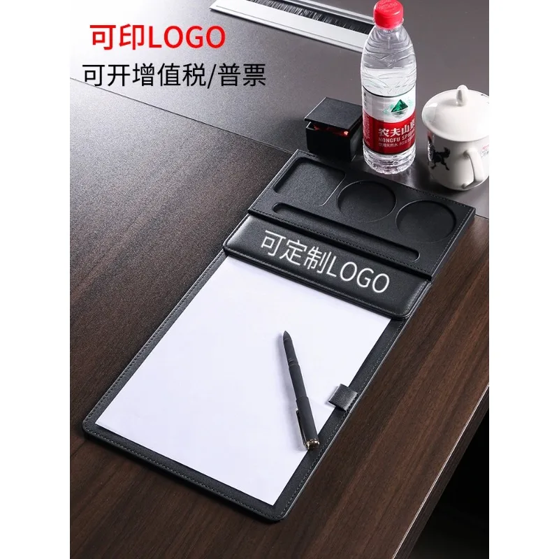 Customized business meeting leather coaster hotel large conference cup holder pen holder candy box tea coaster pen slot office