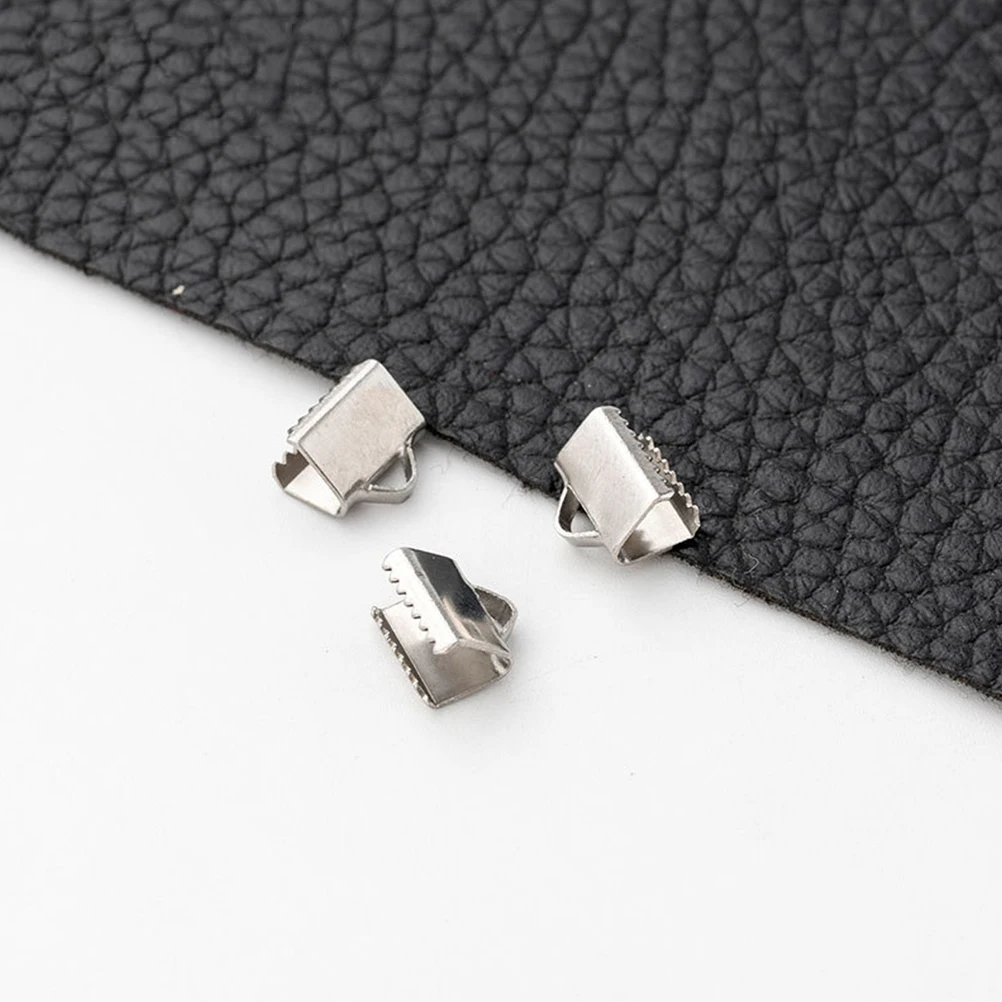 100Pcs Stainless Steel Pinch Crimp Ends Ribbon Clamps for Jewelry Making Cord Ends Clasps for Necklace Bracelet Crafts