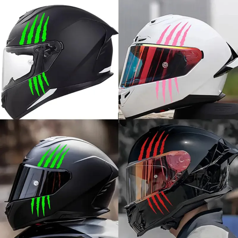 2DFlat Motorcycle Helmet Sticker - Thick Cracked Pink Claw Mark Design