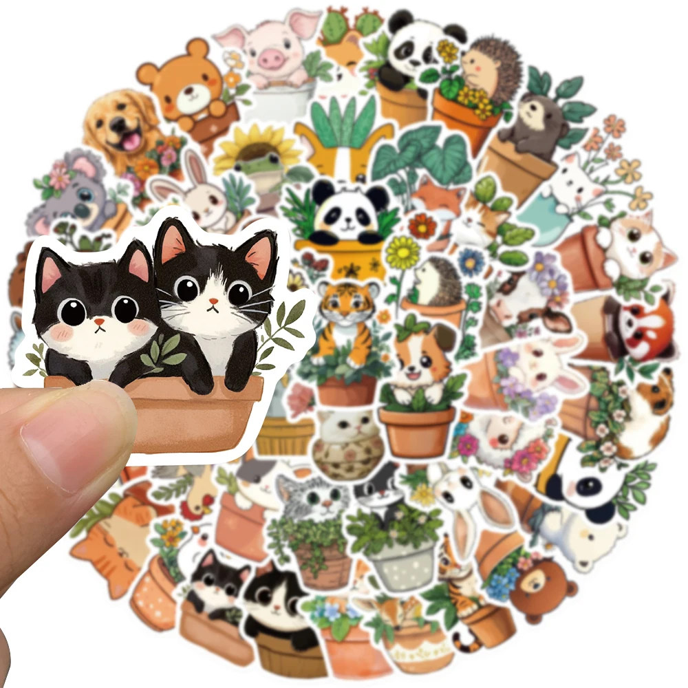 50pcs Cartoon Cute Flower Pot Animals Stickers Decals For Phone Scrapbook Luggage Guitar DIY Aesthetic Stickers Creative Gifts