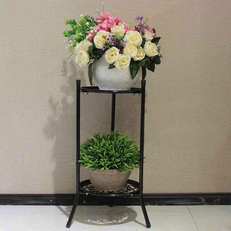 2-Tiered Tall Plant Stand Metal Plant ShelfSupports Rack For Indoor Outdoor Home Decoration