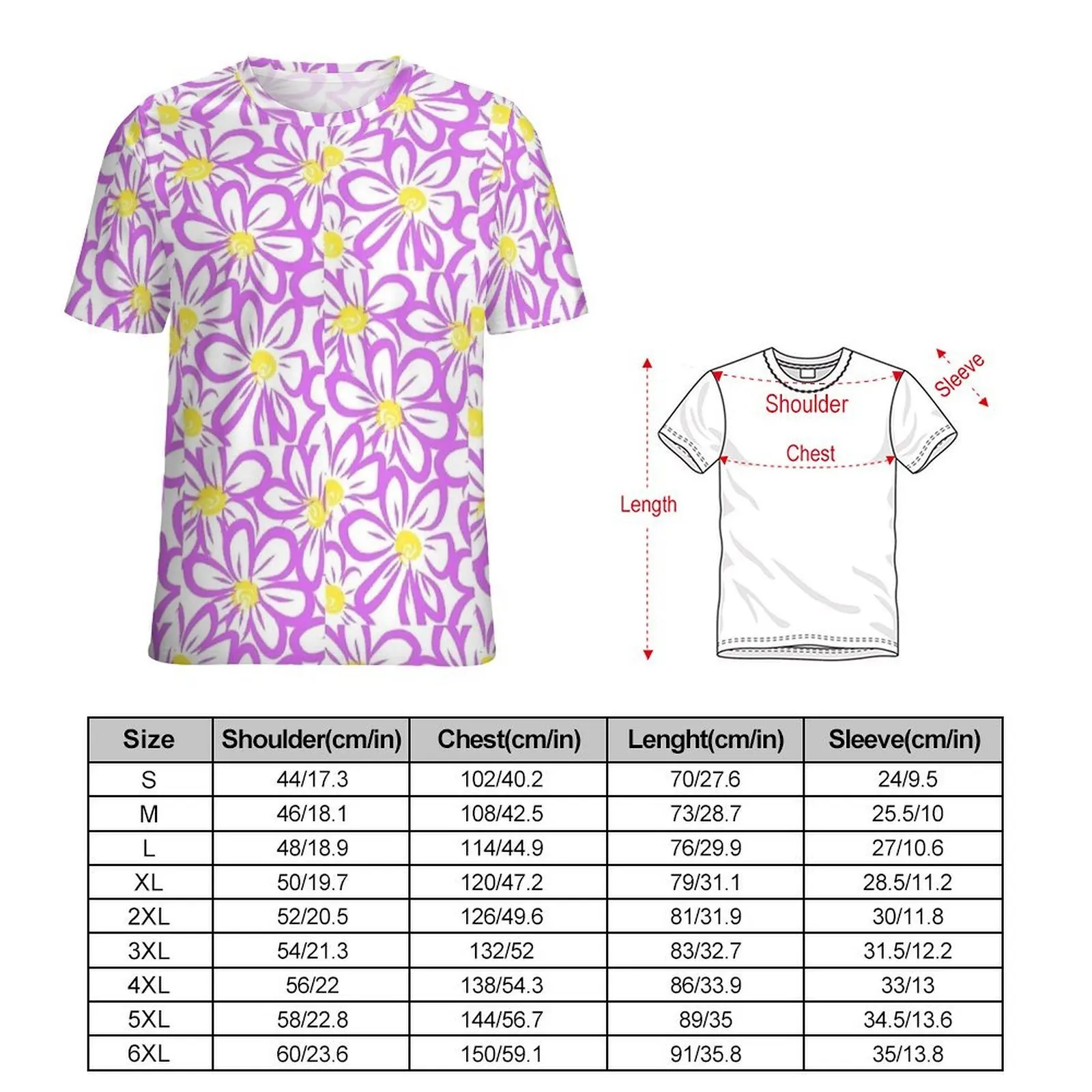 Mens Purple White Daisy Print T-Shirt  Hip Hop T Shirts Short-Sleeved Custom Tshirt Wholesale Summer Awesome Oversize Tees