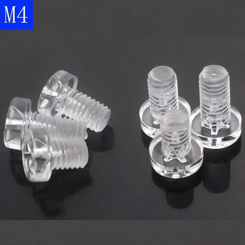 M4 x 0.7 4mm Nylon Pan Round Head Phillips Screws Plastic Machine Screws Clear Bolts