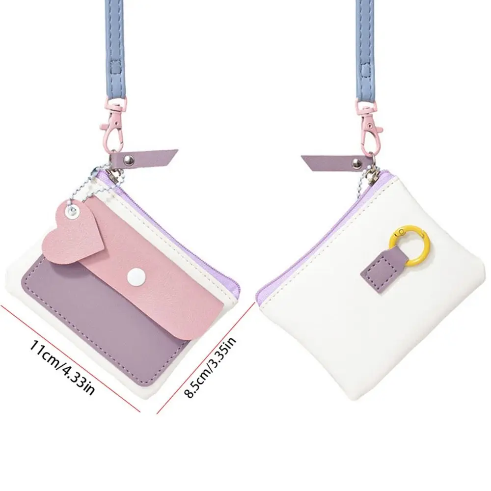 휴대용 키 체인 카드 가방 끈 PU 가죽 카드 홀더 한국 스타일 열쇠 고리 귀여운 클러치 백 여행