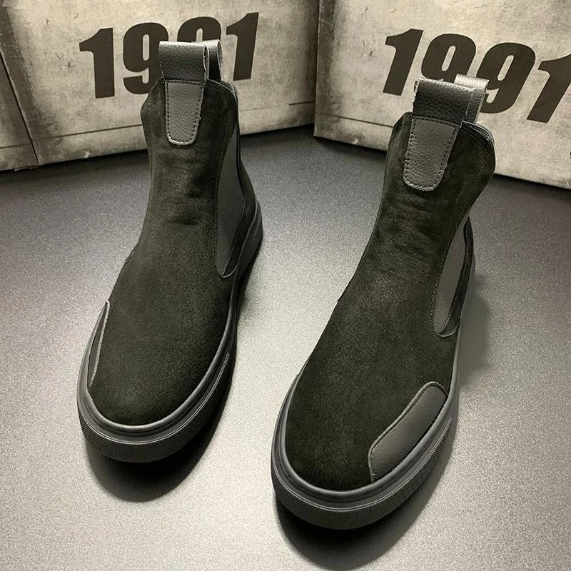 Men's New Arrival Thick Sole Height Increasing Patchwork Slip On HighTop Boots Trendy Fashion Cotton Padded Warm Winter Shoes