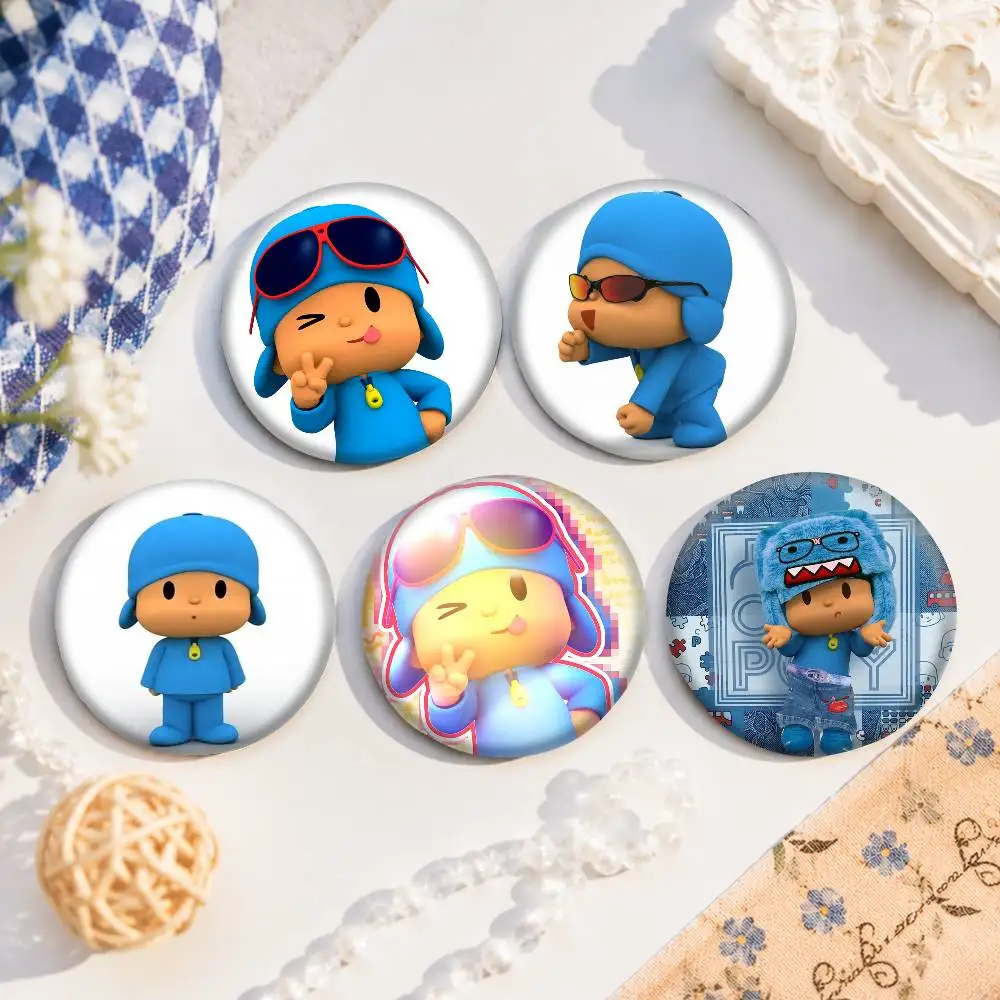 A-P-Pocoyo-ES Snap-in Pins Cartoon Character Round Creative Brooches For Backpack Accessories Jewelry Gifts