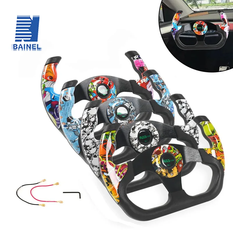 

Universal HighQuality 13Inch Car Steering Wheel for Racing Game Customized Graffiti Modified Steering Device for Sandrails Karts