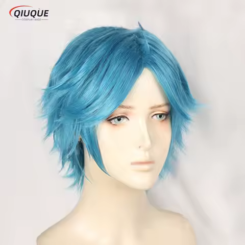 High Quality Yui Tamura Cosplay Wig Anime Blue Short Heat Resistant Synthetic Hair Halloween Party Cosplay Wig + Wig Cap
