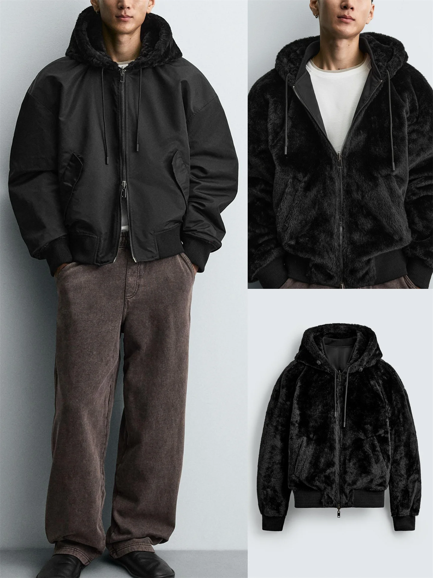 

Faionable Double-Sided Wear Pilot Jaet Coat Men's Winter New Arrival Artificial Fur Warm Stand Fit Long Sve Zipper ...