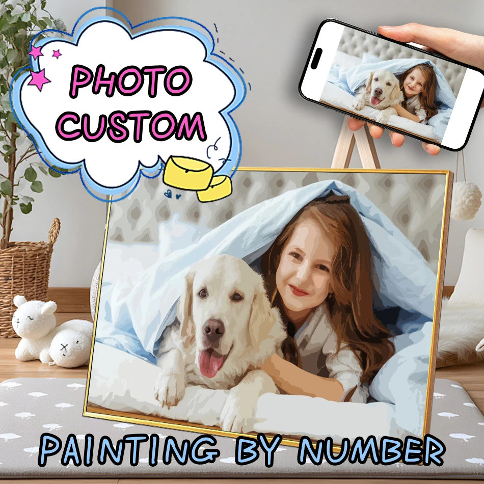 24/36/48 Color Photo Custom Painting By Numbers On Canvas Lover Family Friends Pet Picture Customized Art Photo Diy Gift