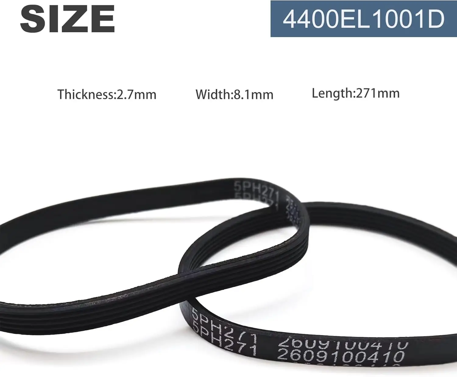 2-Pack Rubber 5PH271 V-Belt Replacement Compatible Bo.sch Planer PL1682 L.G Vacuum Cleaner LuV400T Pana.sonic Eco Max MC-UL596