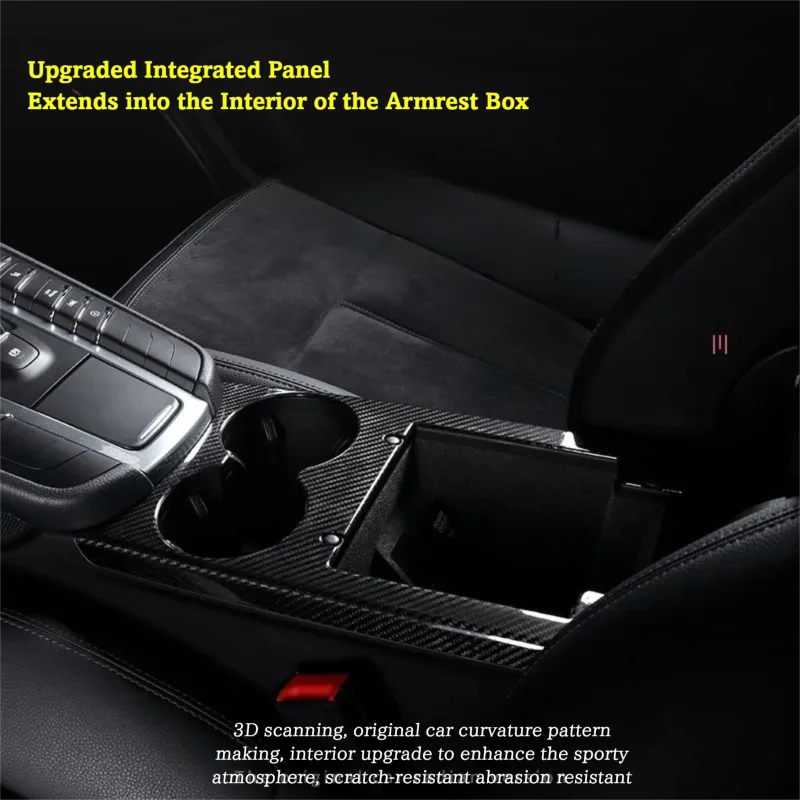 Carbon Fiber Interior Trim Cup Holder Frame Cover for Porsche Macan Center Console Water Cup Holder Decorative Trim Accessories