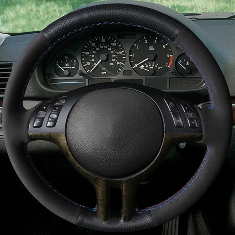 Car Steering Wheel Cover Soft Black Suede For BMW 3 Series E46 2000-2006 5 Series E39 2000-2003 E53 X5 Z3 E36 2000-2002