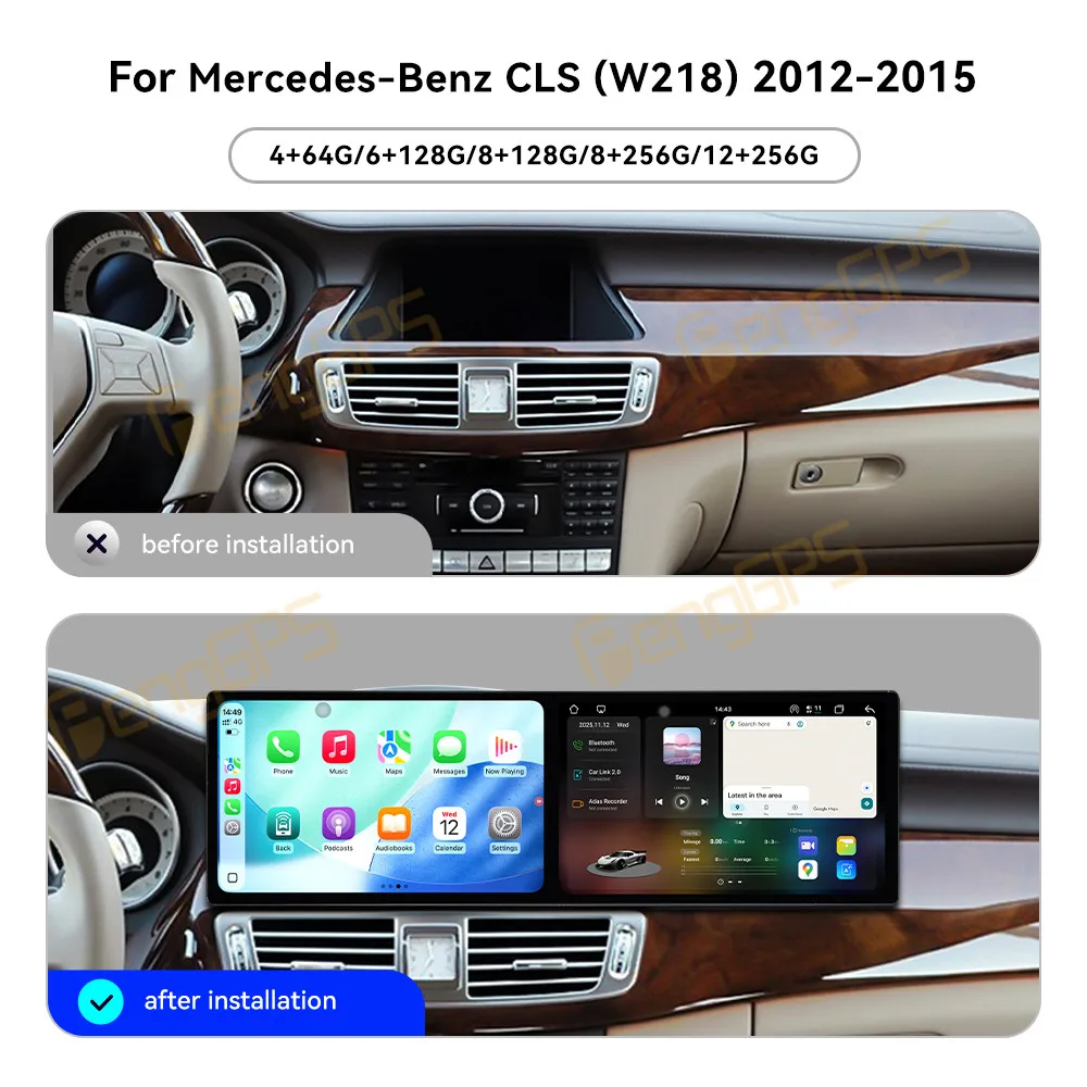 Update 9.1 Inch Dual Screen Android 15 Car Radio For Mercedes-Benz CLS (W218) 2012-2015 Carplay GPS Navi Multimedia Player view 2