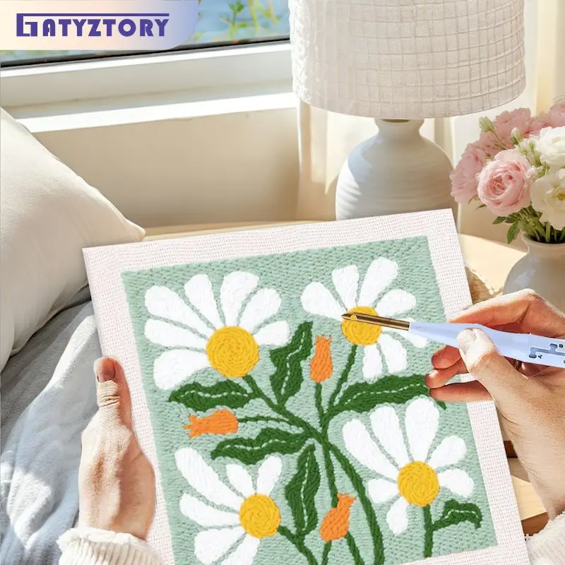 

GATYZTORY 25x25cm Diy Needle Punch Kit Wall Art Art Supplies Flower Punch Needle Starter Kit Handmade Craft Kits