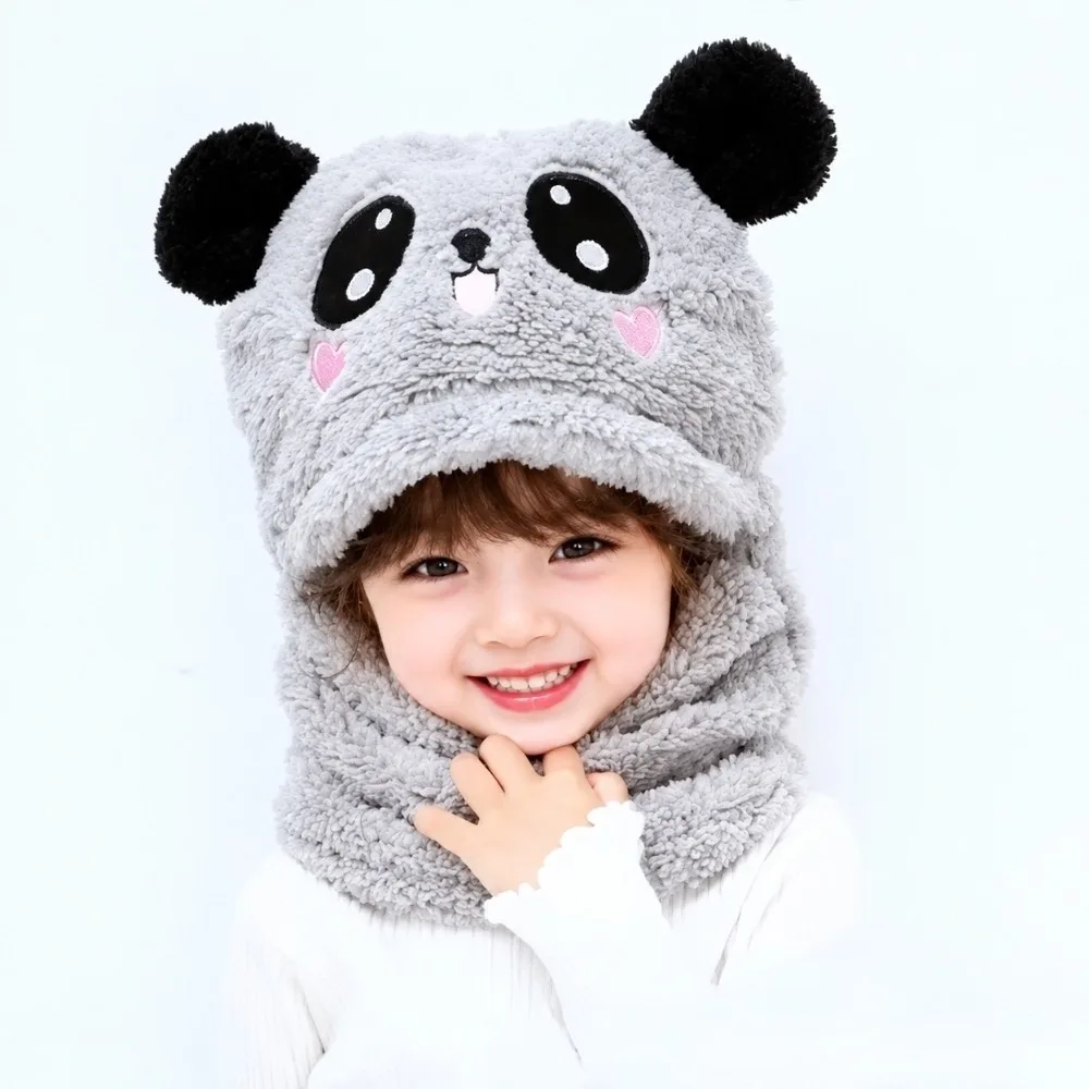 Fashion Cartoon Winter Hats Panda Thicken Warm Bonnet Scarf Cute Soft Hat Children