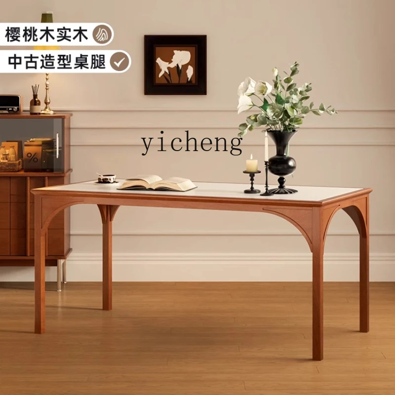 

ZK medieval solid wood rock slab dining table Nordic modern simple household dining table rectangular dining table light luxury