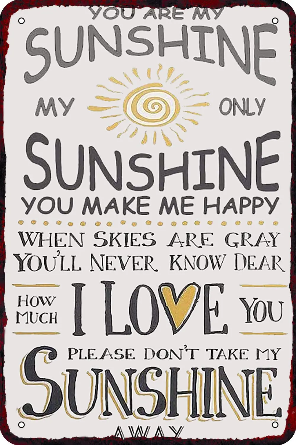 You are My Sunshine My Only Sunshine Vintage Metal tin Sign 