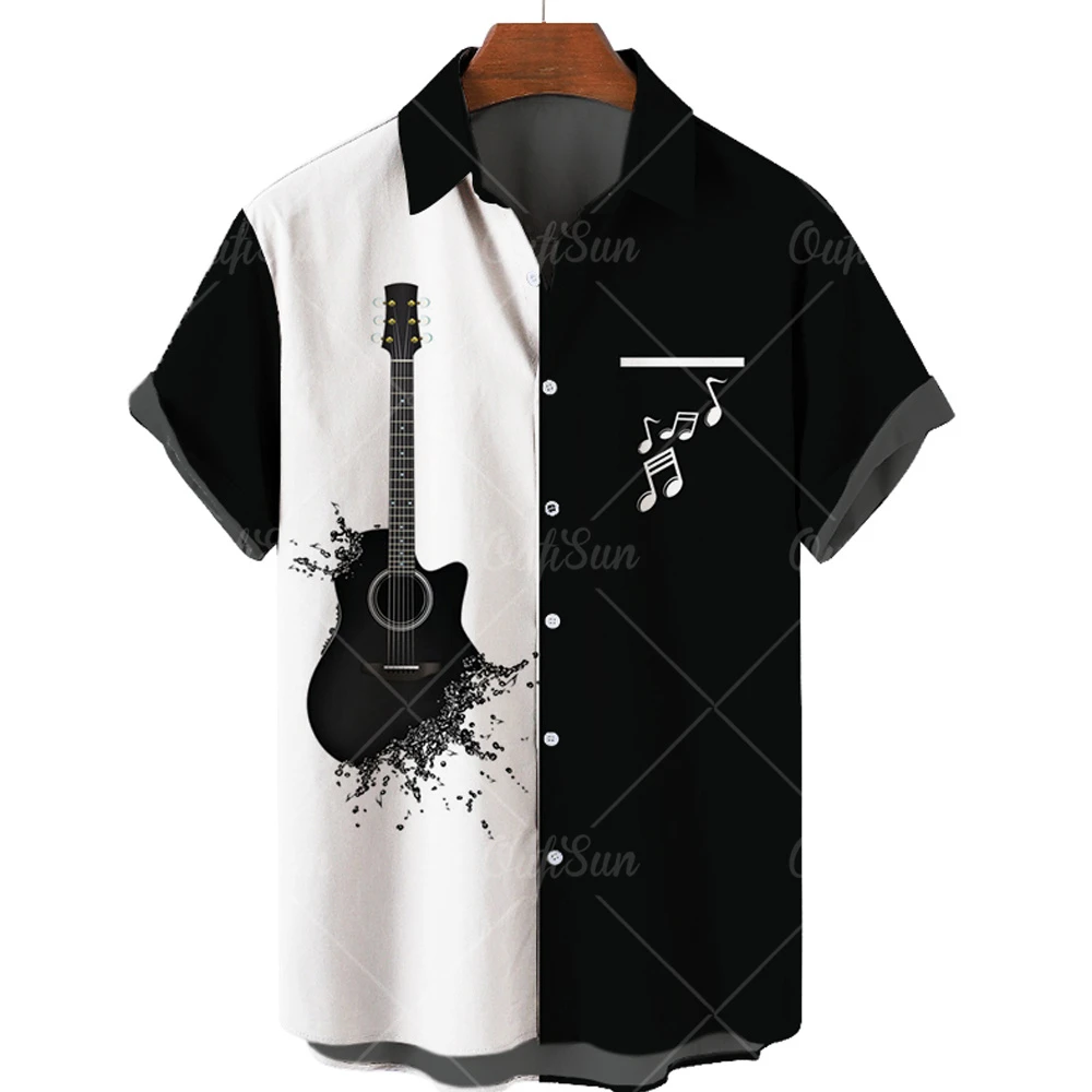 

Men's Short Sleeve Hawaiian T Shirt Guitar 3D Printed Casual Loose Mens Striped Style Plus Size 5XL2022