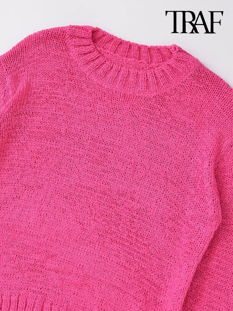 TRAF-Basic Knit Sweater dla kobiet, O Neck, Długi rękaw, Damskie swetry, Szykowne topy, Moda