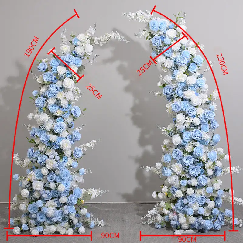 Custom series blue and white roses artificial mixed flower corner arch outdoor wedding background decoration stage setting