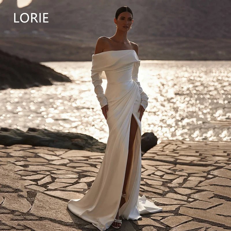 

LORIE Off Shoulder Mermaid Pleats Wedding Dress Side Split Princess Bridal Gowns Sexy Backless Wedding Gown Customized 2025