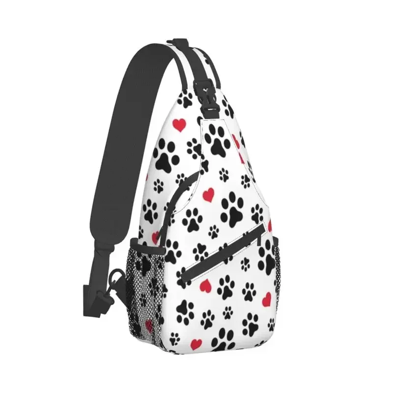 Vintage Dog Paw Cat Heart Love Sling Bag for Traveling Men Pet Animal Footprint Gift Crossbody Chest Backpack Shoulder Daypack