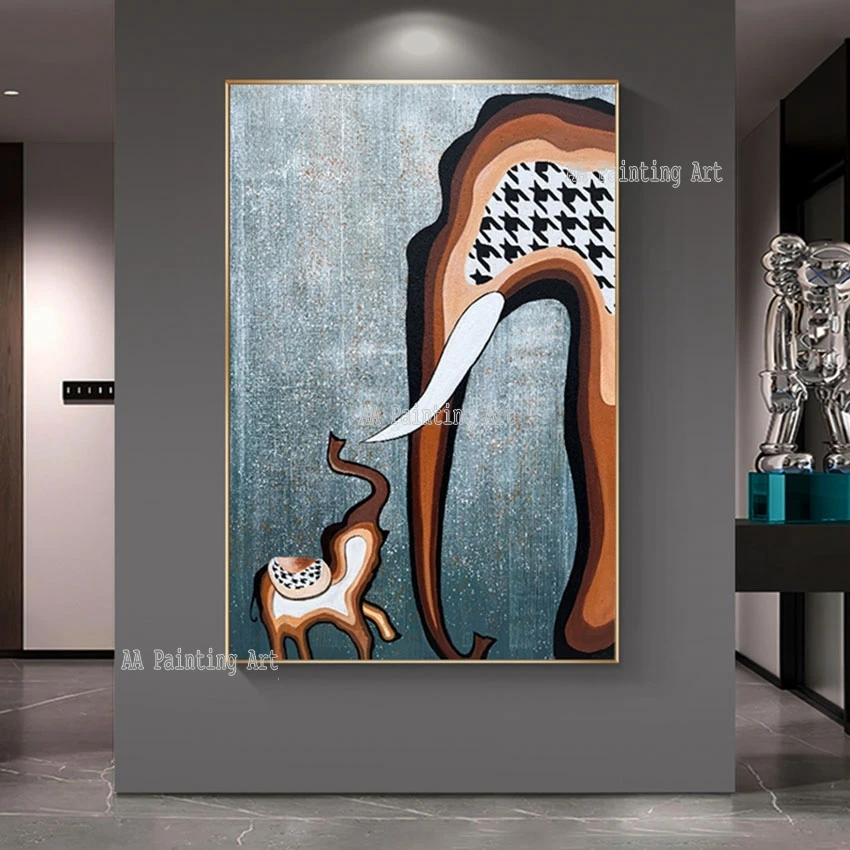 Kids Room Wall Decoration Two Elephants Cartoon Picture Canvas Oil Painting Unframed Newest Wall Art Panels Set Hot Selling