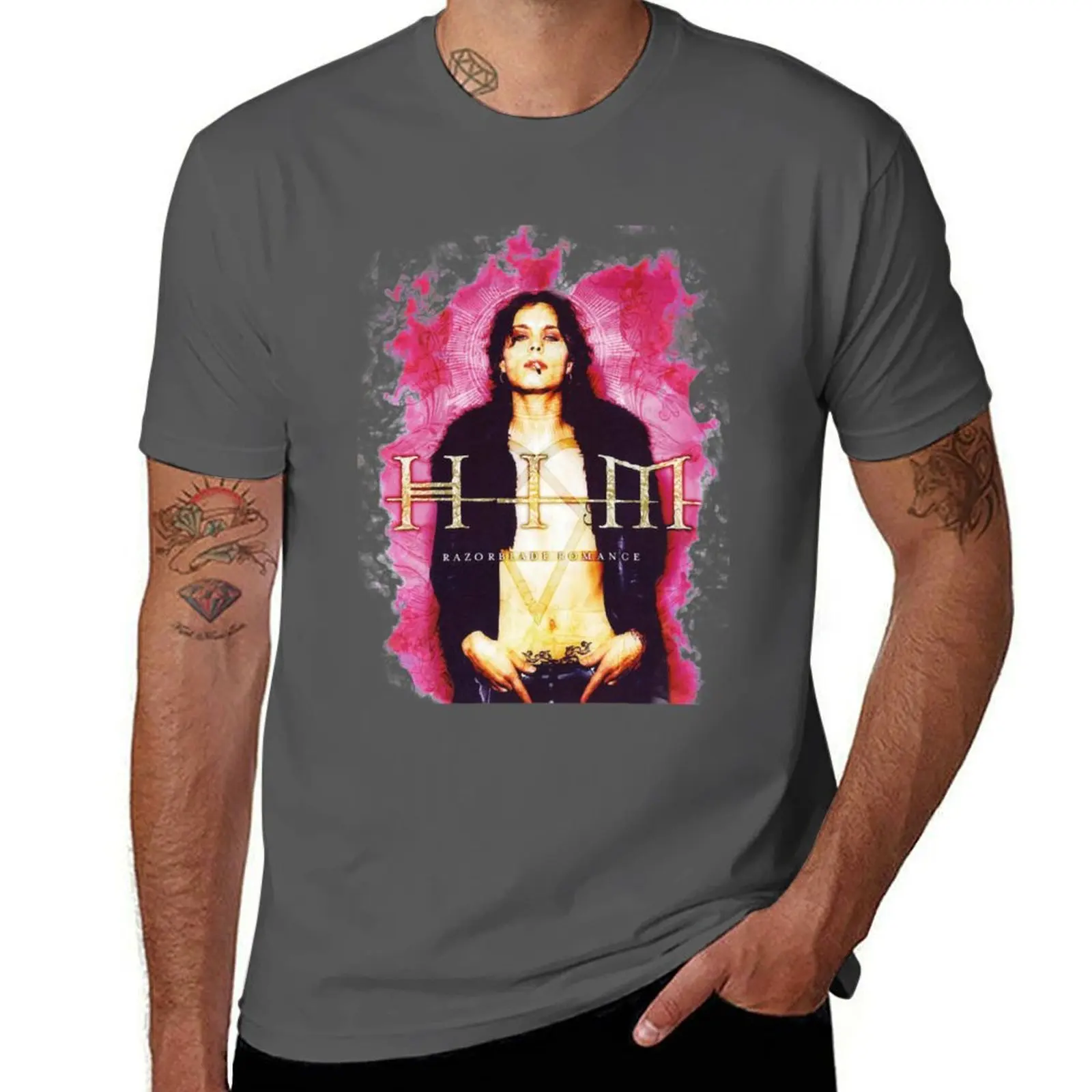 

Him Band VV H I M - Him Ville Valo Razorblade Romance smoke T-Shirt t shirt custom print anime tshirt T-Shirt