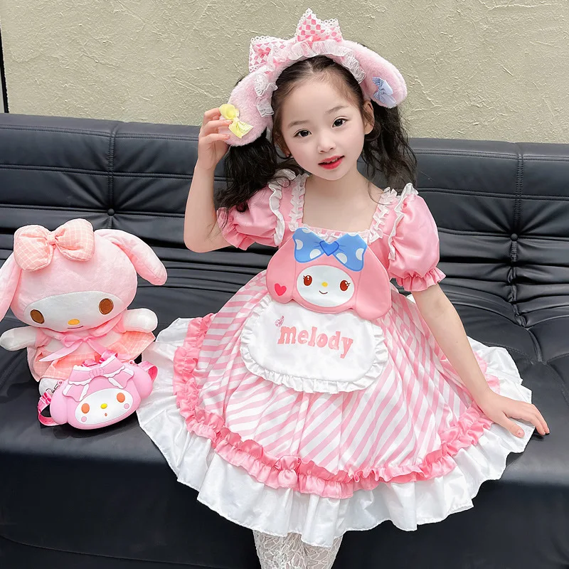 Miniso Sanrio Kuromi My Melody Children Dress Cute Anime Lolita Princess Dresses Summer Outdoor Party Sweet Girls Birthday Gift