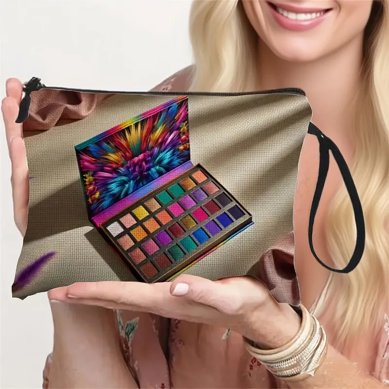 A Colorful Eyeshadow Palette Makeup Bag, Essential for Beauty Storage, Featuring a Wrist Strap And Zipper for Toiletries