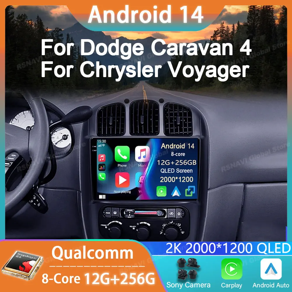 

Car Radio Android 14 For Dodge Caravan 4 For Chrysler Voyager RG RS Town&Country RS 2000 - 2007 GPS Carplay Multimedia Player BT