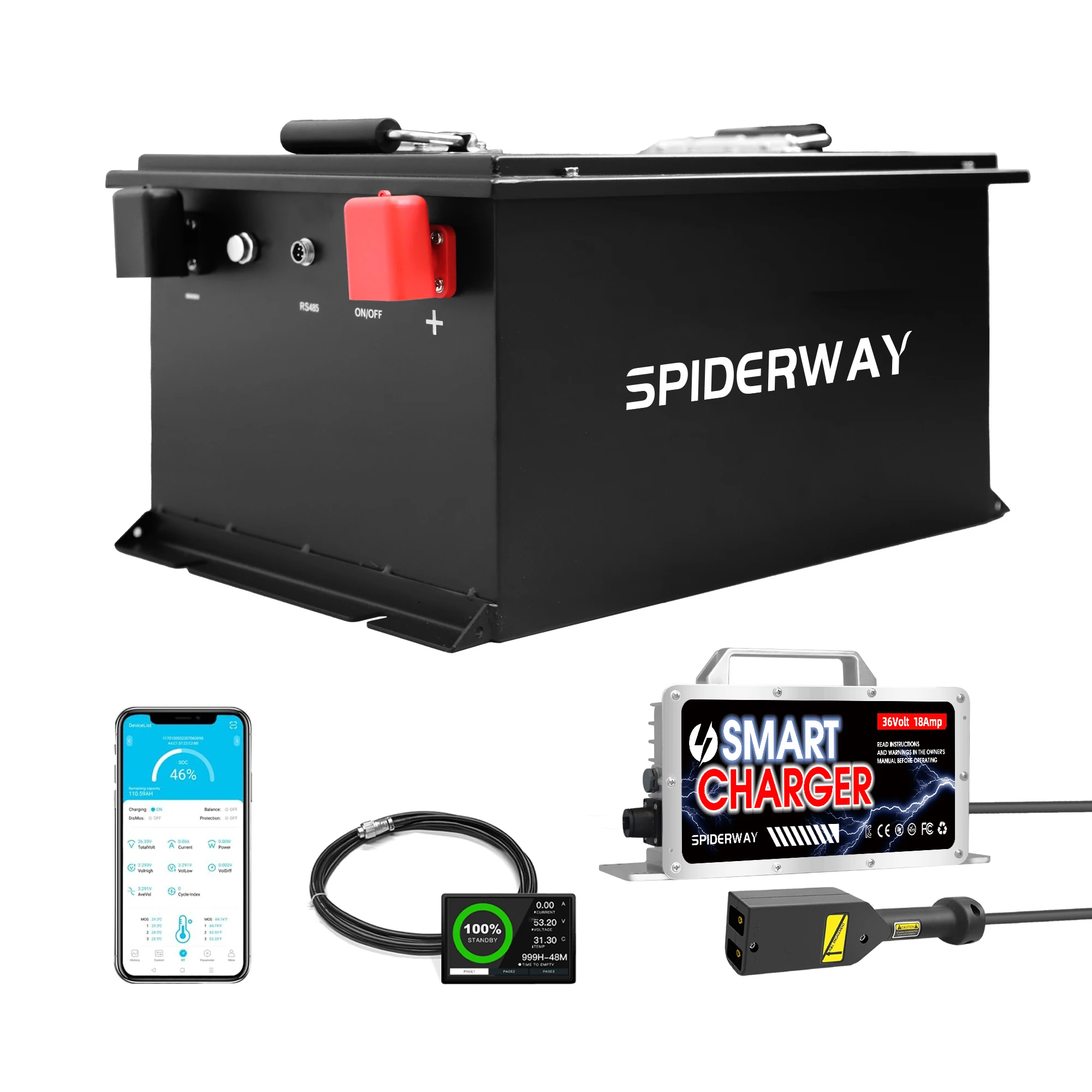 

36V 105Ah Golf Cart LiFePO4 Lithium Battery with LCD Screen, Built-in Smart BMS, w/ 36V 25A Fast Charger for EZGO TXT Golf Cart