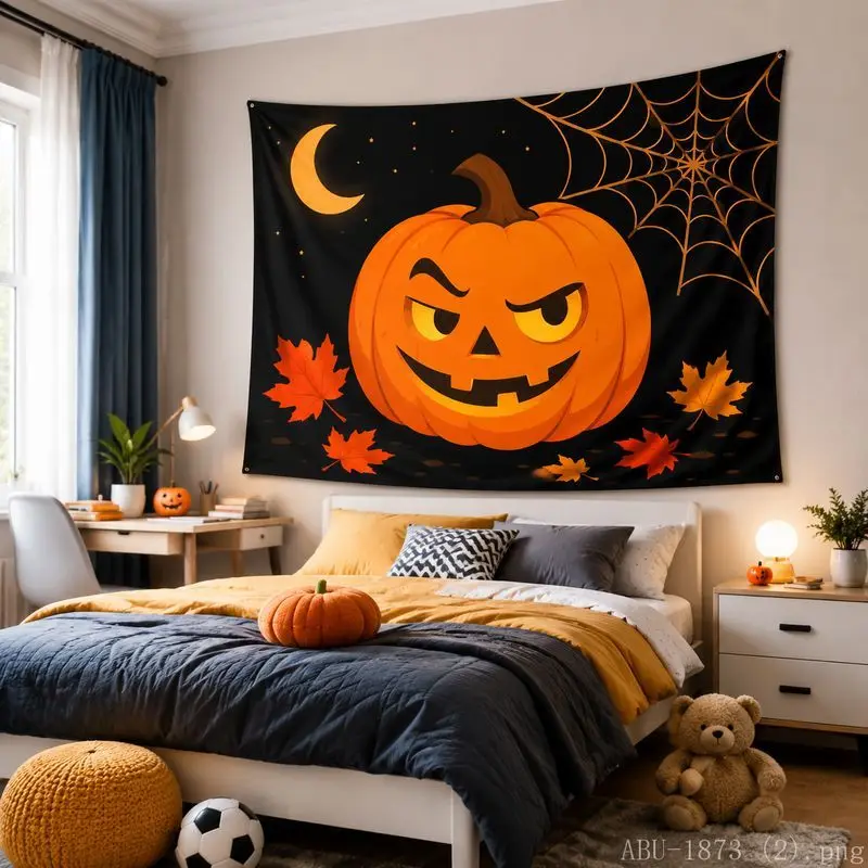 VIKAMA Halloween Pumpkin Black Cat Moon Tapestry, Spooky Wall Hanging for Bedroom, Aesthetic Party Wall Decor Cloth