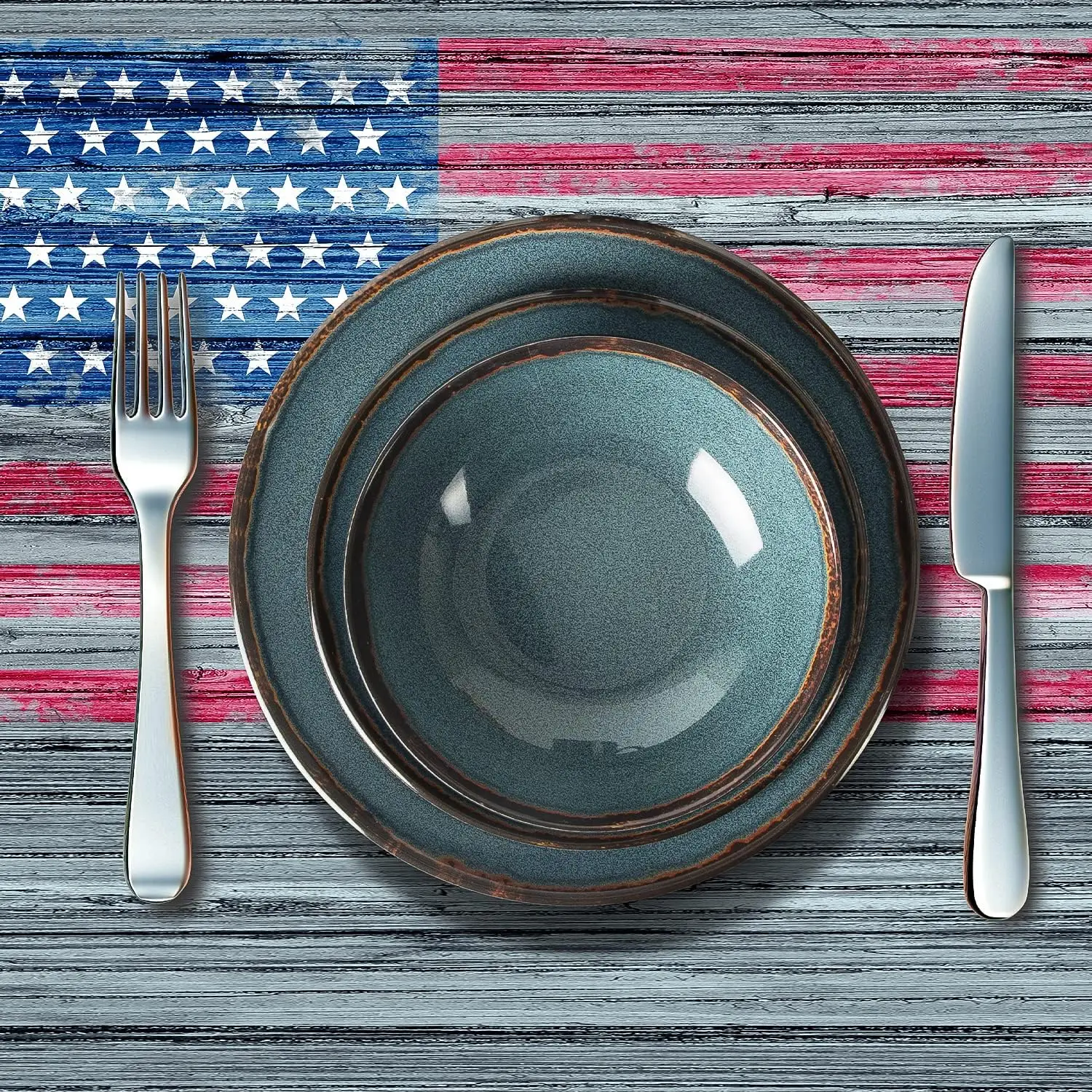 أطقم أواني طعام من الميلامين 100% مكونة من 12 قطعة طقم أطباق للاستخدام الخارجي والداخلي - تتضمن 4 أطباق عشاء و4 أطباق سلطة