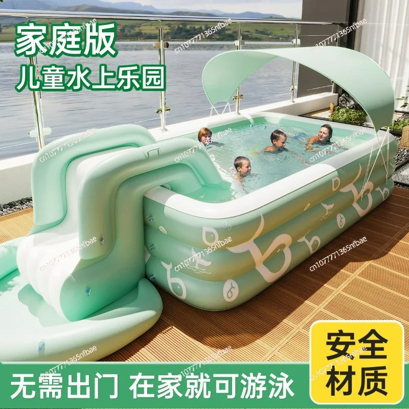 Household Outdoor Slide with Awning Naughty Castle Children's Foldable Large Automatic Inflatable Thickened Swimming Pool