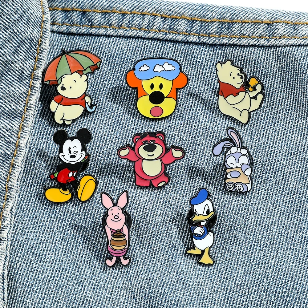 8 Pcs Anime Mickey Mouse and Donald Duck Brooch Fashion Pooh Bear StellaLou Enamel Pin Backpack Clothing Jewelry Metal Badge Acc