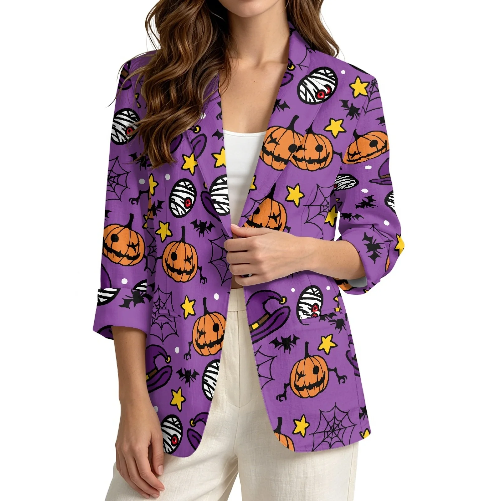 PENSTROLL Pumpkin Wizard Hat Loose Layering Top for Women Linen Like Jackets Beach Cover Up