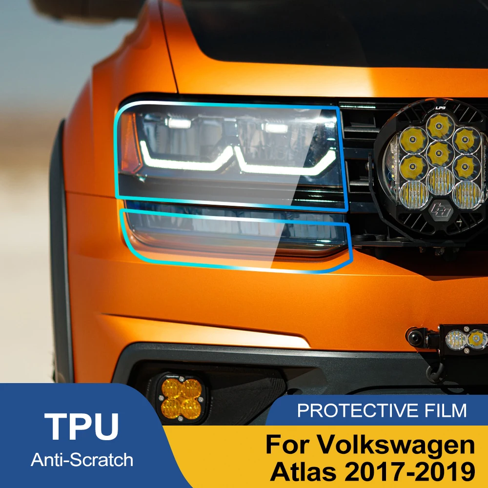 For Volkswagen Atlas 2017-2019 Smoke Black Auto Headlight Protective Film Pre Cut Anti-Scratch High-Gloss Vinyl Wrap Film
