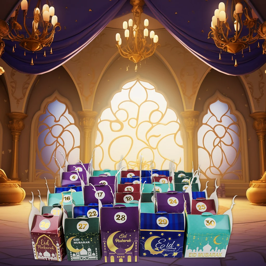 30PCS Ramdan Advent Calendar，30 Empty Boxes for 30 days, Eid Mubarak Coutdown Calendar Fillable Ramadan Gift Box