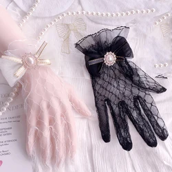 1 para japońskich miękkich rękawiczek koronkowych dla dziewczynek Gothic Lolita Mesh Bow Flower Lace Gloves Sweet Wristband Maid Cosplay Bridal Gloves