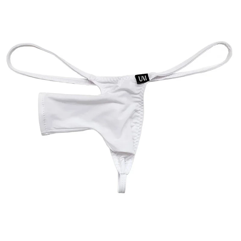 Solid Color Men T-back Panties, Low Rise Tube Shape Separated Pouch, Thin Ice Silk Elastic Male Thong Underpants