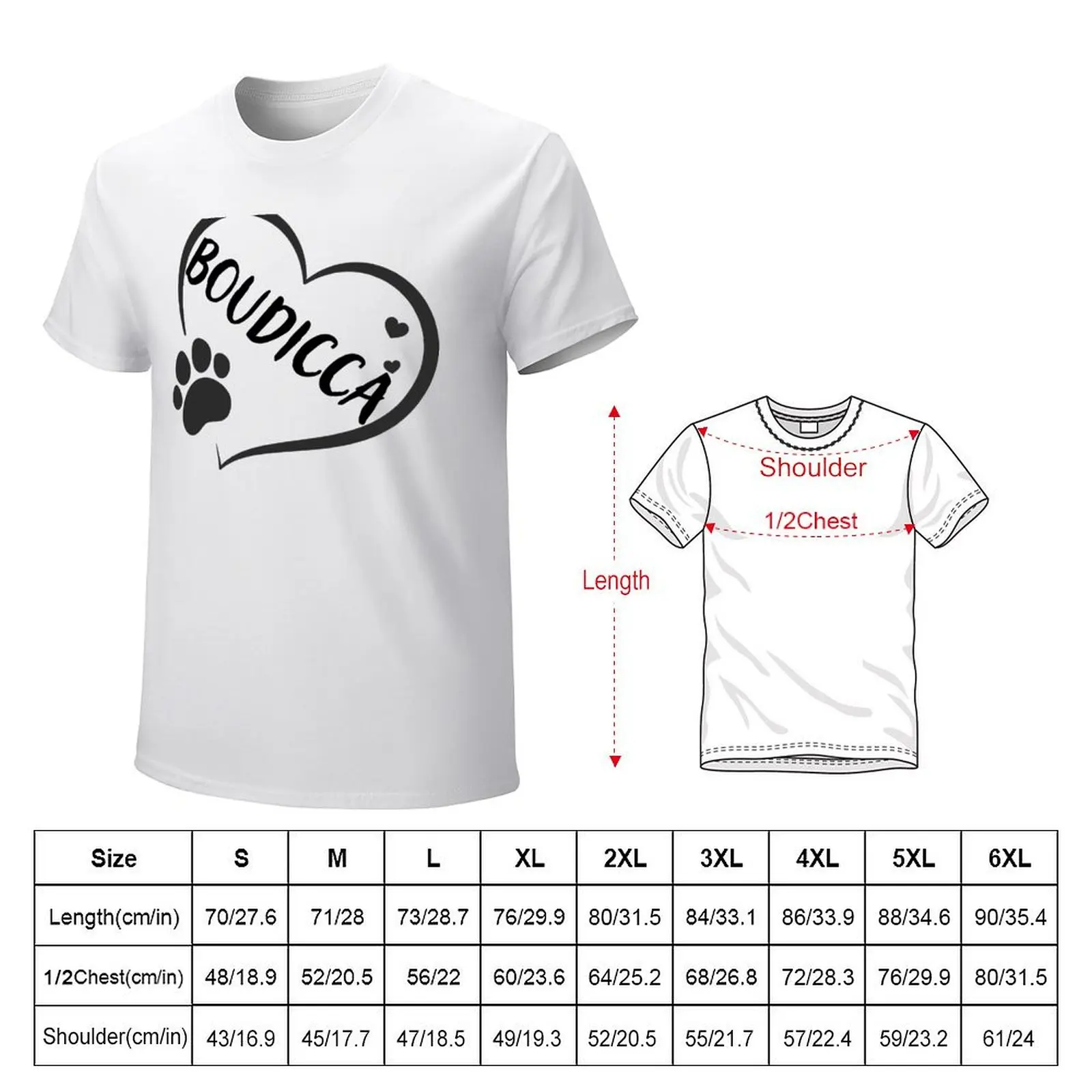 Boudicca dog or cat name in a heart with a paw, great gift for dog or cat owners T-shirt