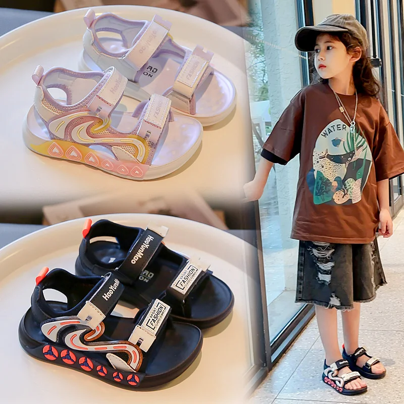 

Kids Casual Sandals for Boys Girls Children Sports Sandals Open Toes Anti-skid Soft Fashion 2024 Summer New Beach Shoes 26-37