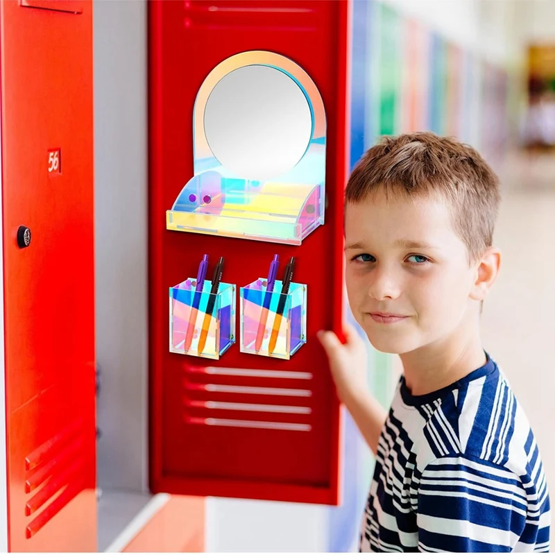 SR-Magnetic Locker Accessoires Magnetische Acryl Locker Spiegel Met 2 Magnetische Penhouders Voor Thuiskantoor