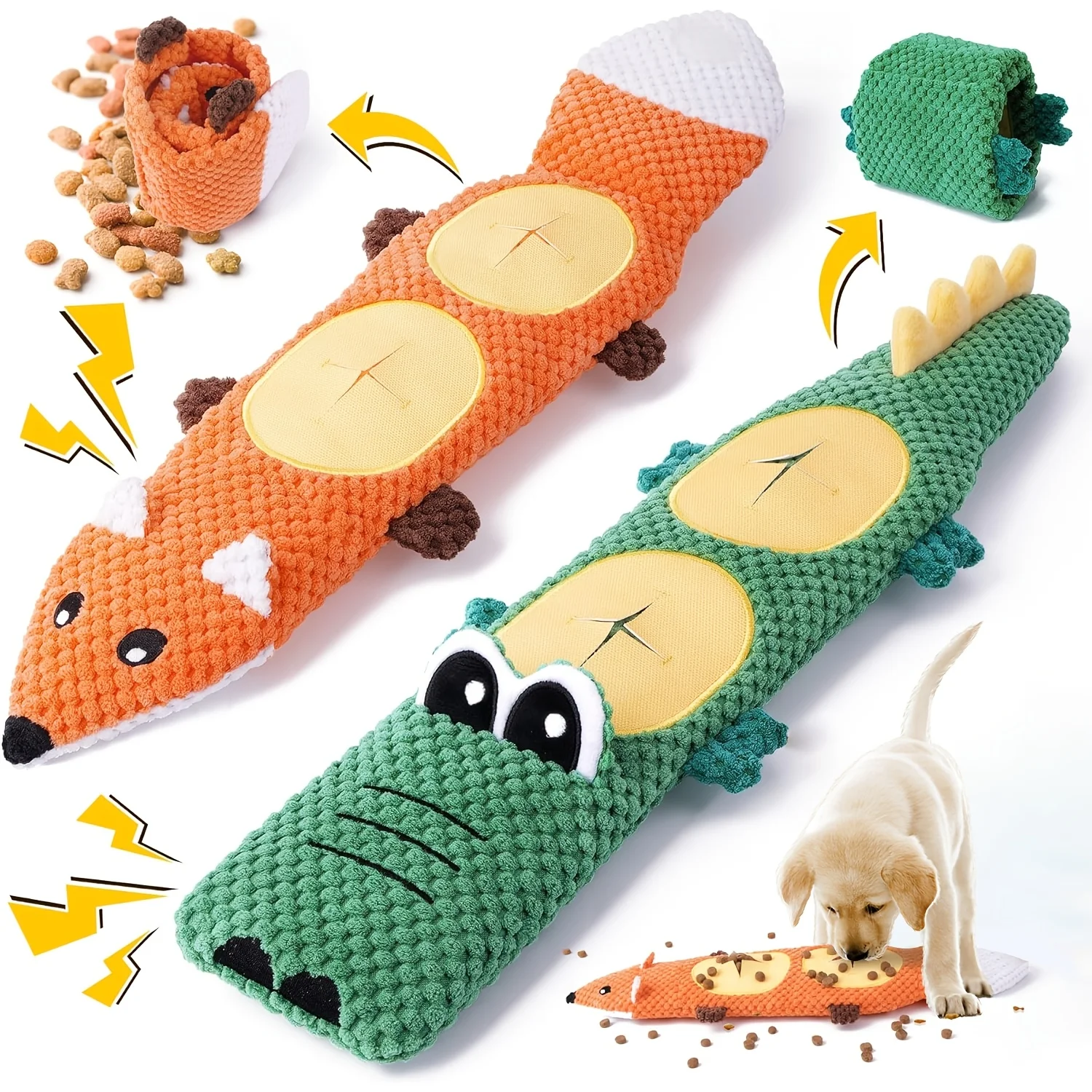 Fox Crocodile Voice Dog Toy, Pineapple Pattern Plush,Can Be Rolled and Hidden for Food, Suitable for Small and Medium Sized Dogs