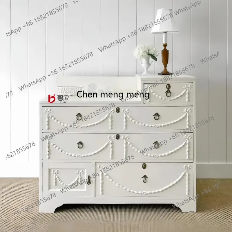 

French carved solid wood dining side bucket cabinet, living room, bedroom, five bucket storage cabinet, antique locker