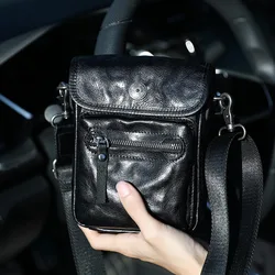 Wmnuo-Bolso Vertical para teléfono para hombre, bandolera de piel de vaca auténtica, suave, pequeño bolsillo de hombro, 2023