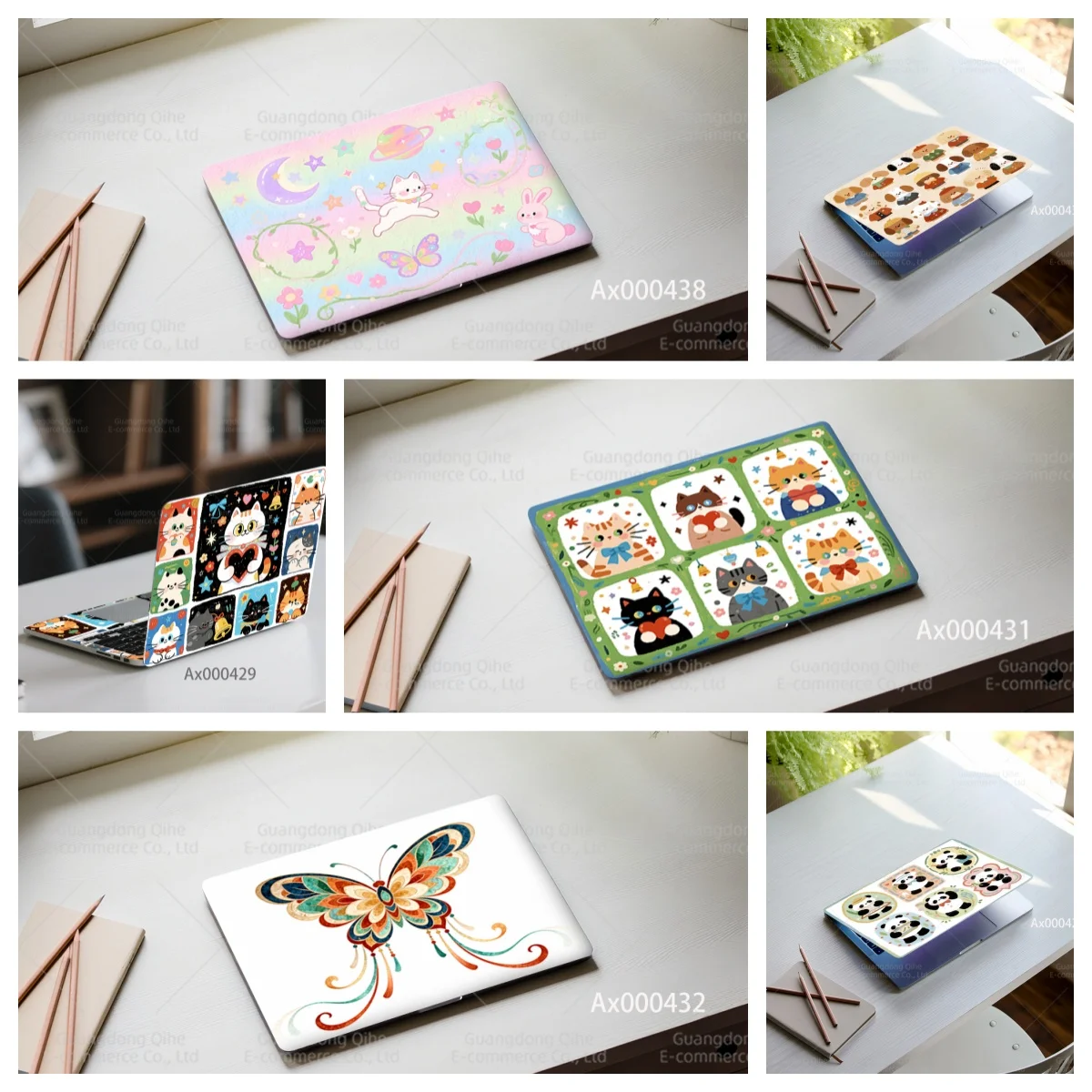 2 Pcs Dreamy Pastel Fairy-Tale Laptop Stickers Self-Adhesive Waterproof Decals for MacBook with Starry Sky & Cute Pets Crafts